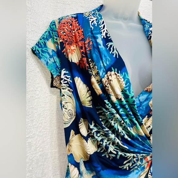 Gorgeous NWT Vintage Cache Wrap Top L Beach Ocean Reef Seashell Seashells - Picture 5 of 11